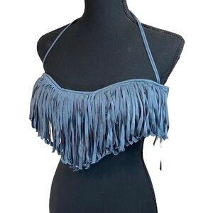 Despi Aruba Fringe Bandeau Halter Bikini Top NWT